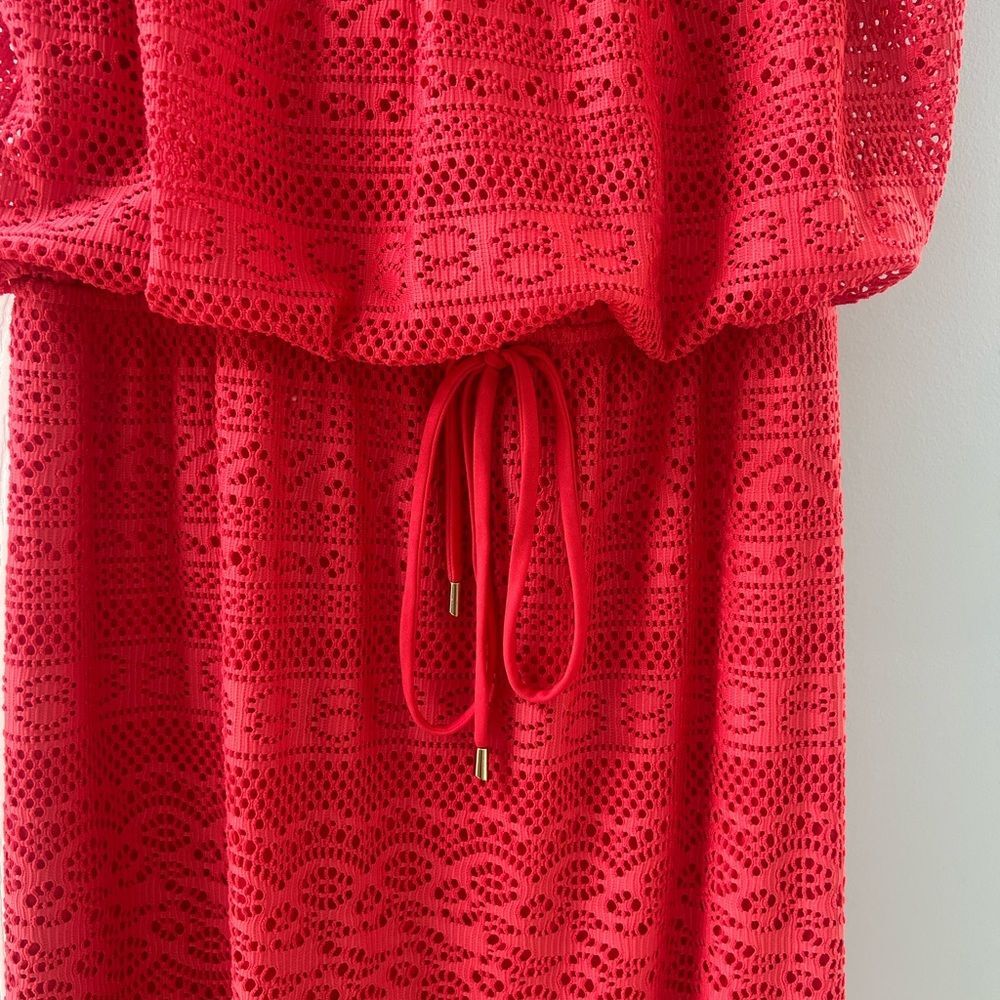 London Times Dress Women Size 12 Red Sleeveless Round Neck Midi Crochet Style - Picture 11 of 13